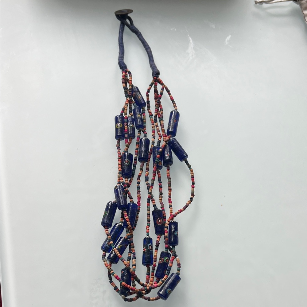Handcrafted glass Blue Beaded Multi-Strand Necklace, possibly murano
